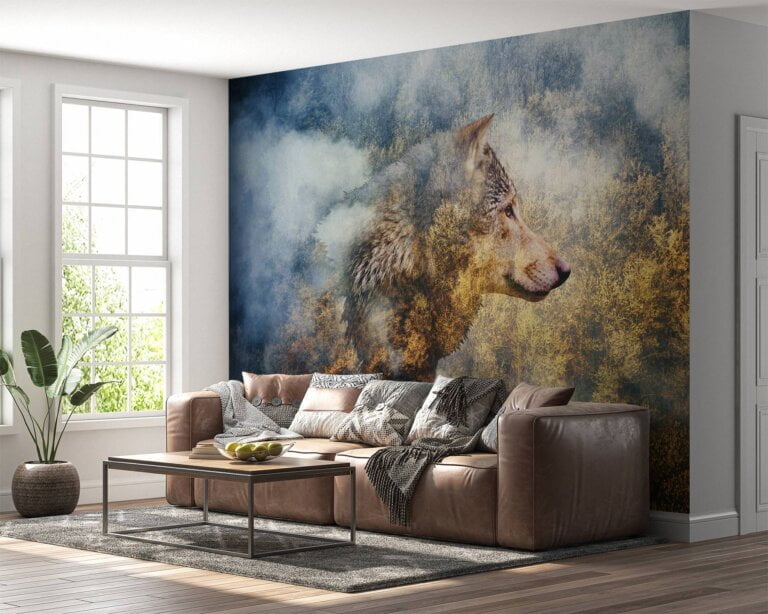 Peel and stick wolf wall mural roll