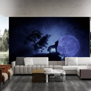 Office wall adorned with wolf wall mural
