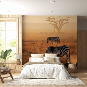 Living room adorned with zebra print wall mural