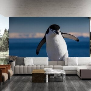 Living room adorned with penguin wallpaper