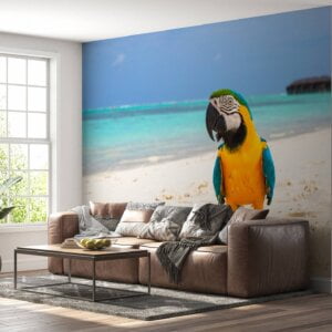 Close-up of vibrant parrot wall decor design