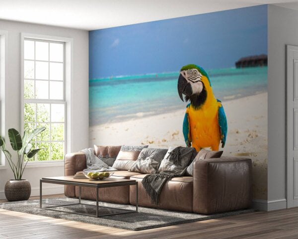Close-up of vibrant parrot wall decor design