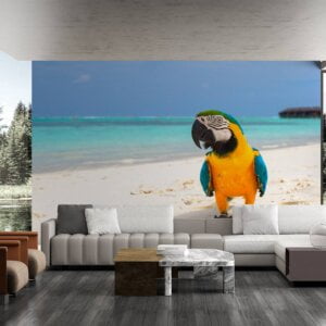 Living room adorned with parrot wall mural