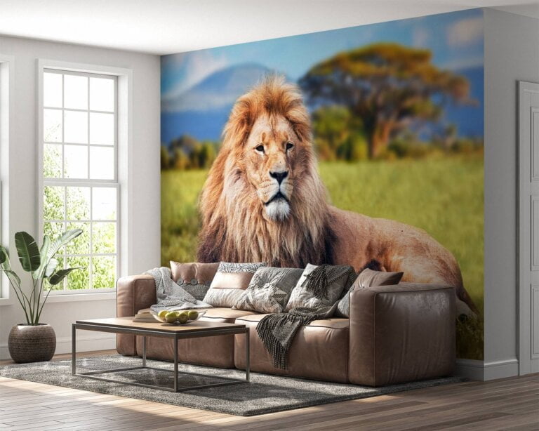 Close-up of detailed lion wall paper design