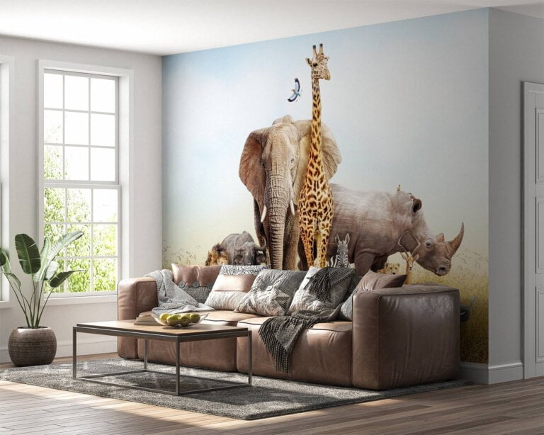 Close-up of detailed safari animals wallpaper design
