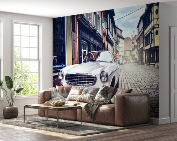 Bedroom wall transformed with classic car mural