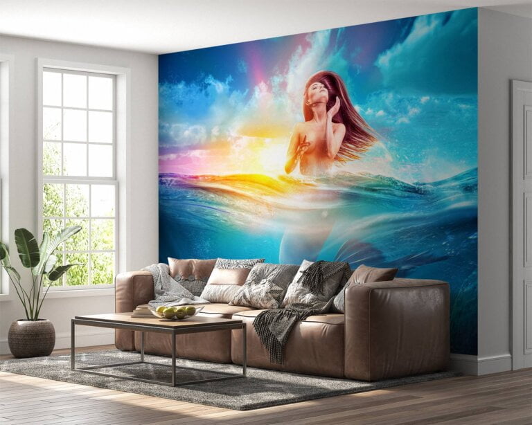 Mystical underwater mermaid and woman design on self-adhesive wallpaper