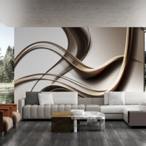 Waterproof wallpaper with 3D gold wave patterns