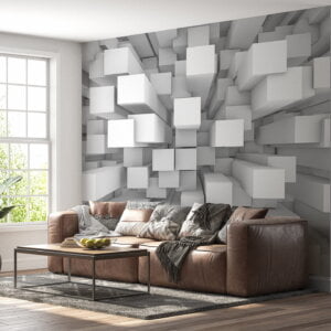Modern 3D white blocks design wall mural