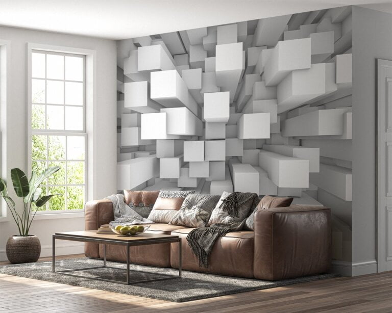 Modern 3D white blocks design wall mural