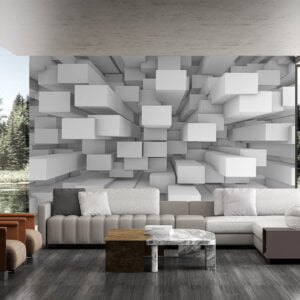 Peel and stick wallpaper with geometric blocks