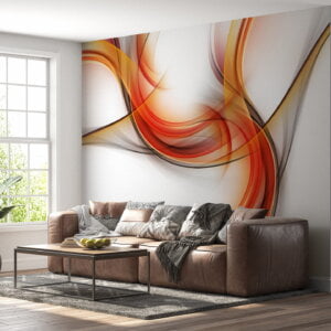 Modern 3D effect design in vibrant orange and white wall mural