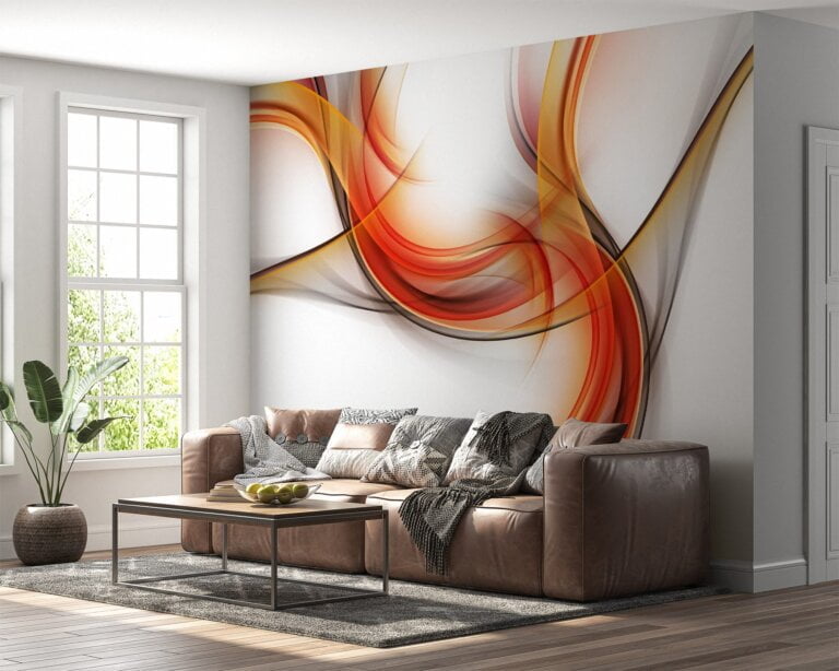 Modern 3D effect design in vibrant orange and white wall mural