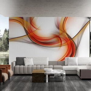 Self-adhesive wallpaper with dynamic orange patterns