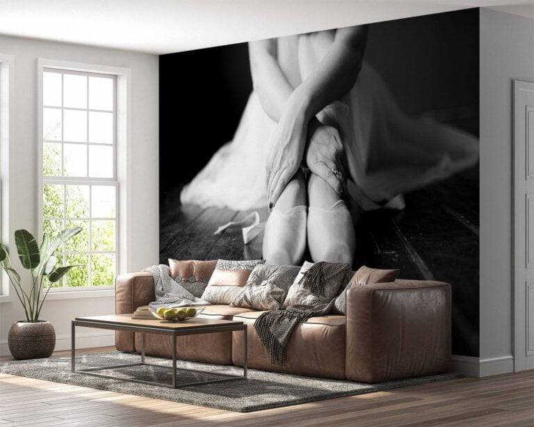 Graceful ballerina design in black and white wall mural