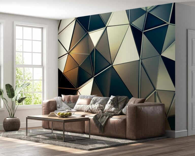 Living room adorned with glass effect triangles design