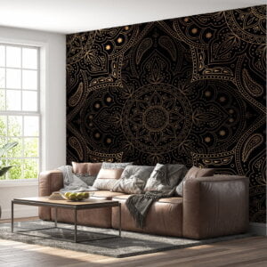 Luxurious black and gold mandala design wall mural