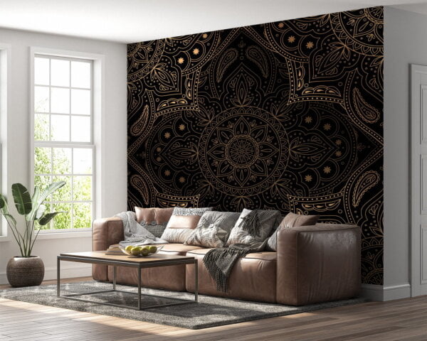 Luxurious black and gold mandala design wall mural