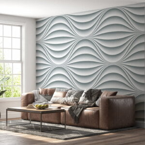 Living room adorned with 3D white waves design