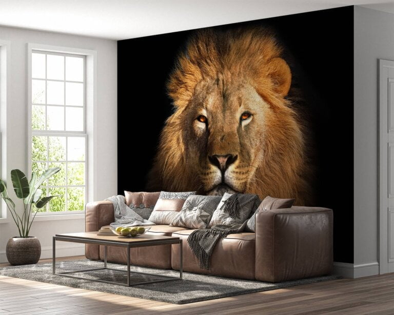 Close-up of detailed lion wall decor design