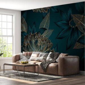 Elegant chrysanthemums flowers design on bedroom wall mural.