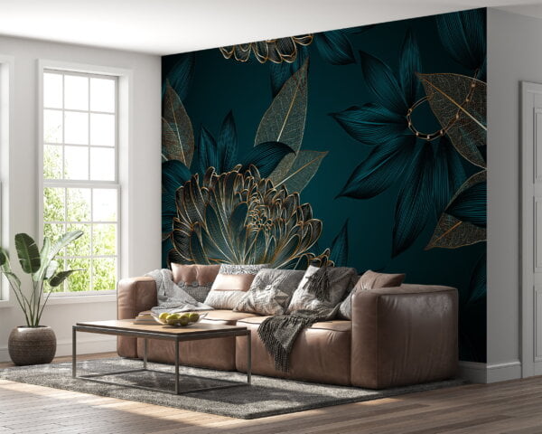 Elegant chrysanthemums flowers design on bedroom wall mural.