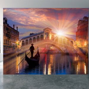 Rialto Bridge sunset mural perfect for romantic-themed living rooms and bedrooms