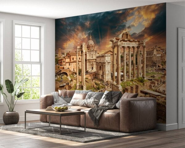 Aerial view of the Roman Forum captured on vinyl mural