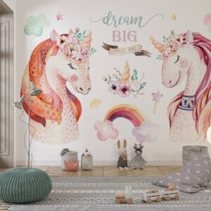 Empowering "Dream Big" message displayed prominently below the unicorns.