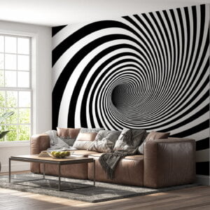 Modern black and white abstract twister wall mural