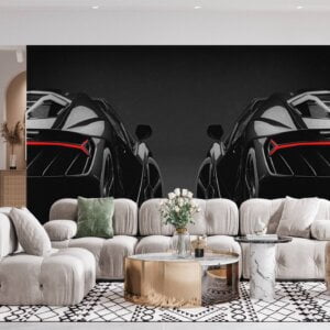 Wallpaper roll showcasing vibrant supercar designs