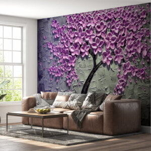 Living room adorned with a modern painted tree design