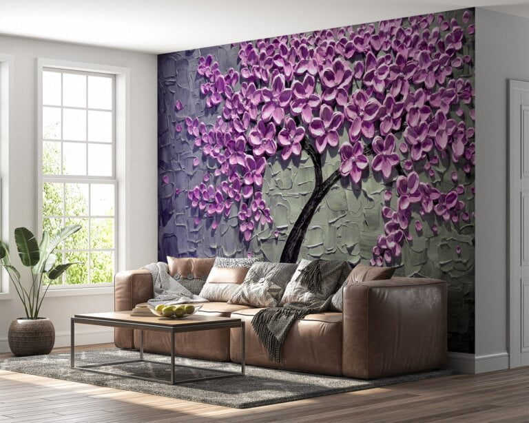 Living room adorned with a modern painted tree design