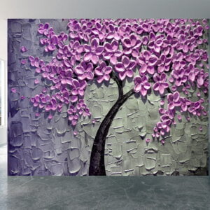 Modern 3D effect painted tree in pink wall mural