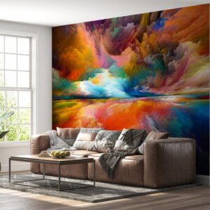 Living room adorned with a colorful landscape design