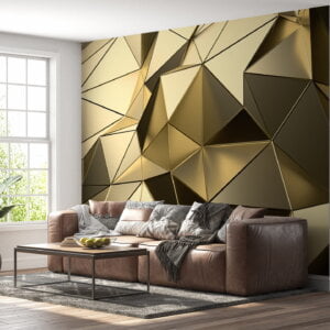 Living room adorned with a sophisticated gold triangles design