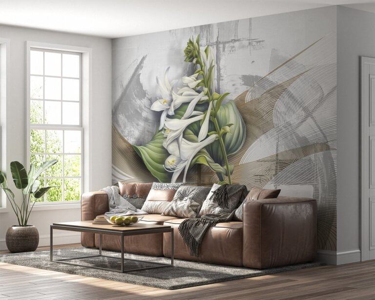 Living room adorned with a modern painted flower design