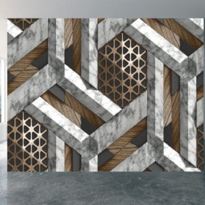Chic 3D effect abstract shape in silver & brown wall mural