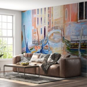 Artistic Venice gondola wall mural with paint effect