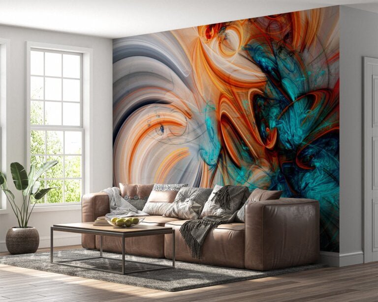 Artistic wall mural featuring vibrant brush strokes