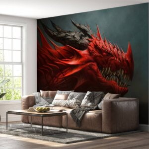 Majestic dragon wallpaper adding a fantasy touch to bedroom decor