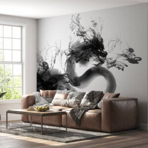 Self-adhesive wallpaper of dragon design, perfect for black and white living room themes