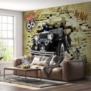 Teenager room adorned with classic car mural