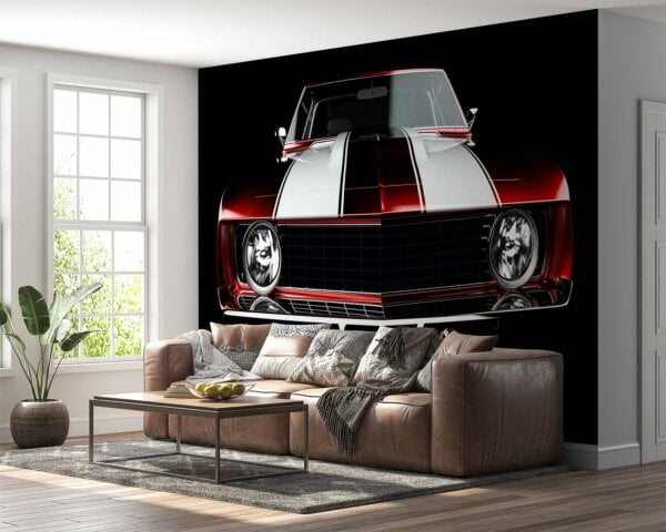 Dynamic muscle car design on self-adhesive wallpaper