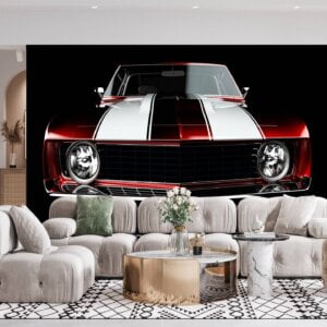 Close-up of muscle car details on wall mural