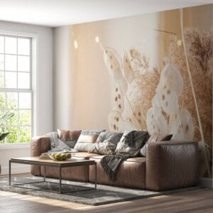 Ethereal pampas grass design on office wall decor.