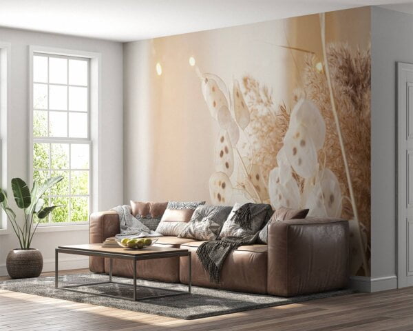 Ethereal pampas grass design on office wall decor.