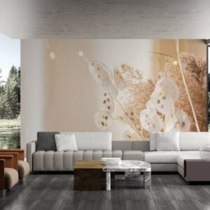 Waterproof office wallpaper with gentle pampas grass plumes.