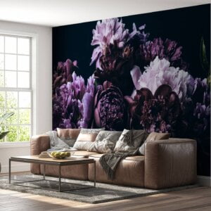 Rolled-up waterproof violet peonies bedroom wallpaper.