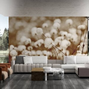 Waterproof home wallpaper with delicate cotton grass patterns.